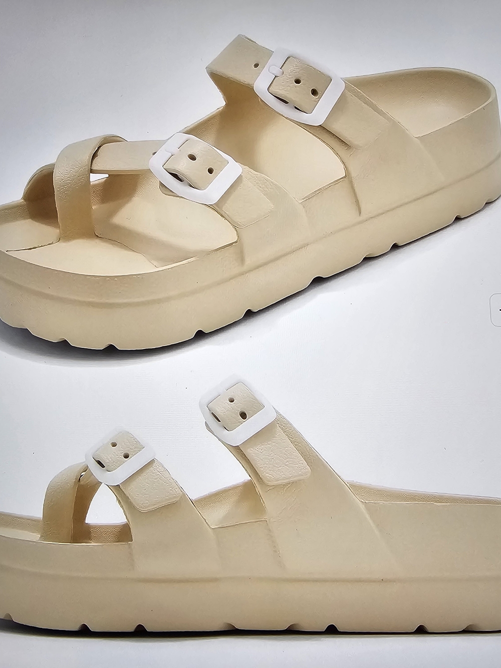 Women’s Cream Platform Sandals Dual-Buckle Slide Sandals